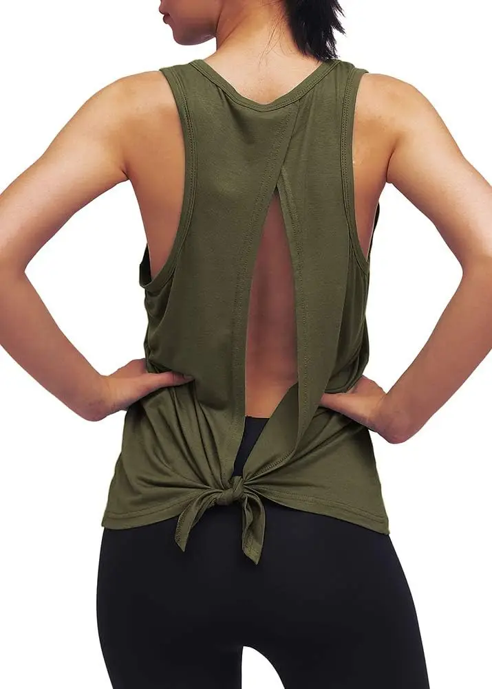 Womens Workout Yoga Tops Open Back Shirts Tie Back Tank Tops with Adjustable Fit