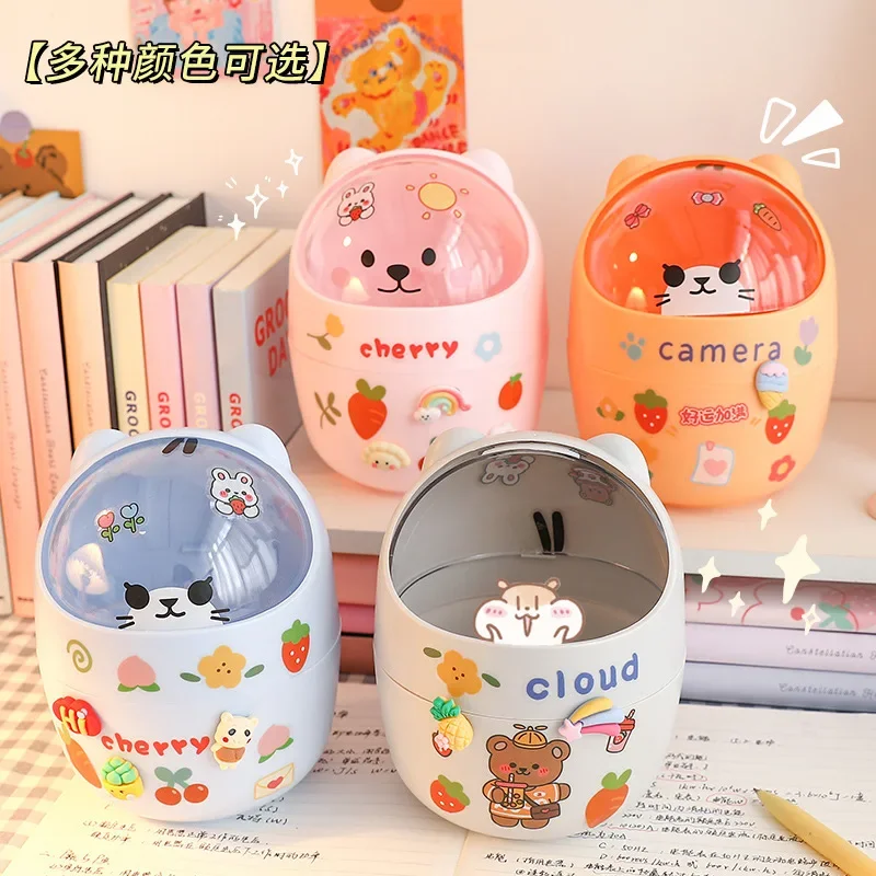 Kawaii Acrylic Pen Holder Desktop Organizer INS New Fashion Cute Office Stationery Cosmetics Storage Box Desk Storage Organizer