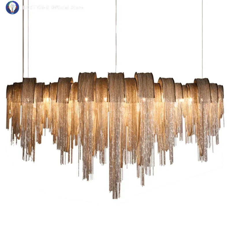 Nordic Luxury Tassel Chandeliers for Home Lobby Living Room Restaurant Decor Aluminum Chain Gold Pendant Lamp Droplight Lighting