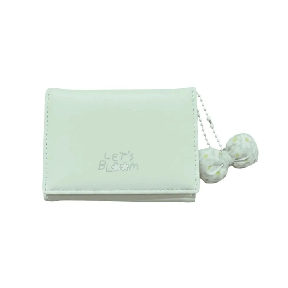

Portable Candy Color Wallet PVC with Bow Pendant Short Leather Purse Anti-splash Water Multiple Card Three Fold Card Bag