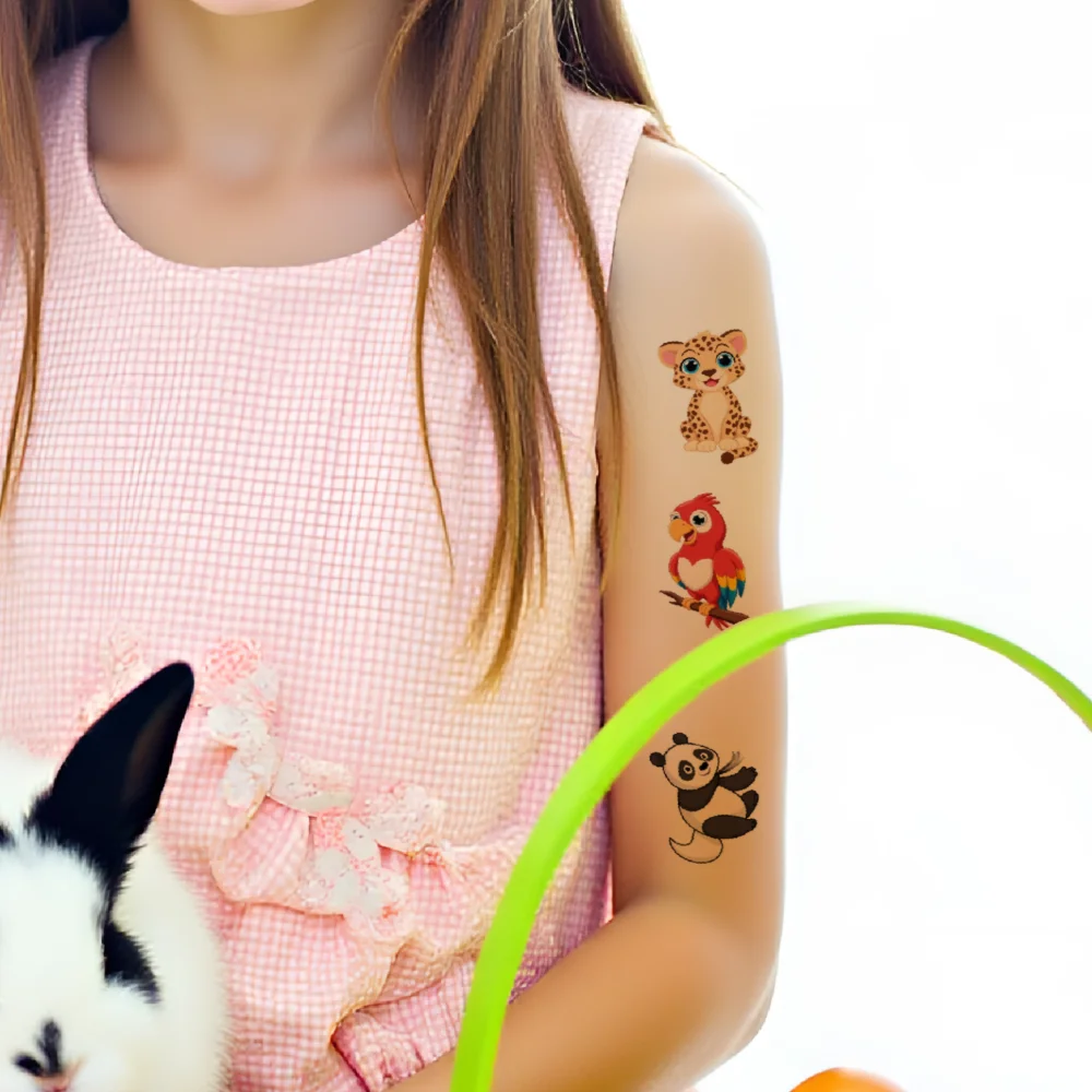 54 stks Tijdelijke Tattoo Zebra Waterdichte langdurige Lichaamsstickers Giraffe Papegaai Tijdelijke Tattoo Stickers Olifant Voor