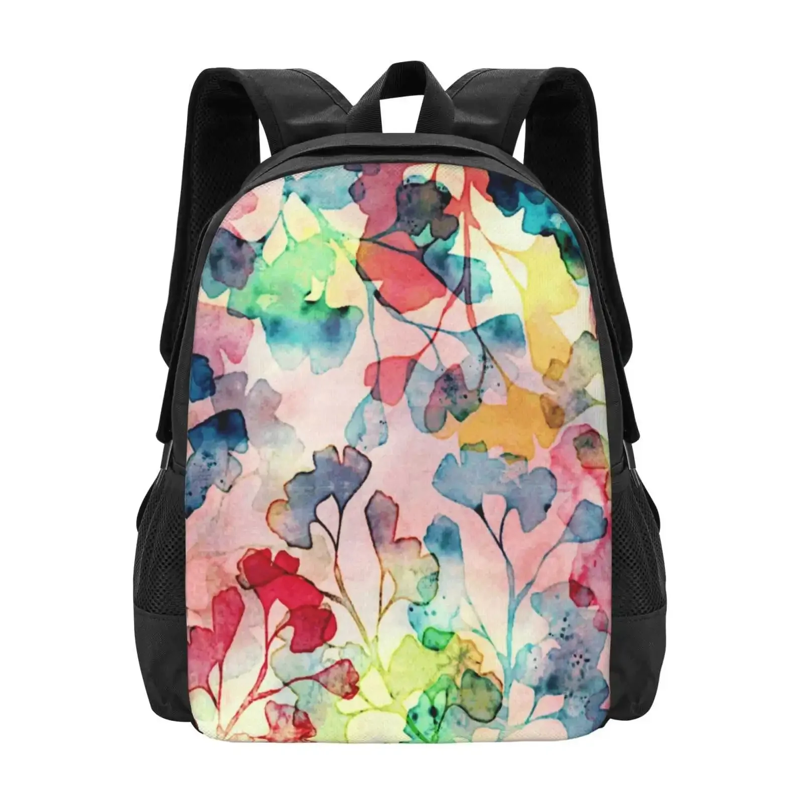 ألوان مائية أوراق الجنكة تصميم نمط الموضة السفر كمبيوتر محمول حقيبة المدرسة حقيبة ألوان مائية أوراق الجنكة نمط الأزهار #1