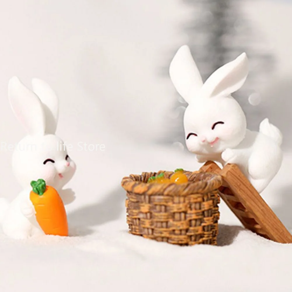 Figurines Christmas Rabbit Micro Landscape Snowman Bunny Ornament Desk Accessories For Home Decoration Kids Gifts Miniature