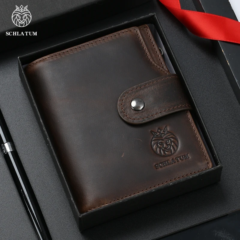 SCHLATUM Genuine Leather Men Business Wallet RFID Men Card Id Holder Coin Purse Travel Wallet  Anti-theft Swipe