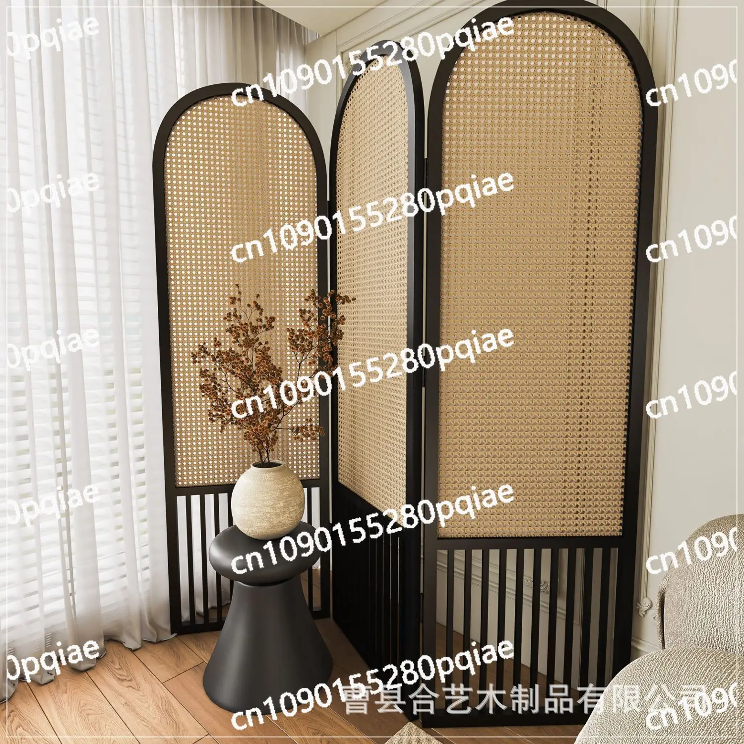 French Rattan Woven Screen, Solid Wood, Foldable, Movable Foyer, Covering Living Room Decoration, Simple Home Entry