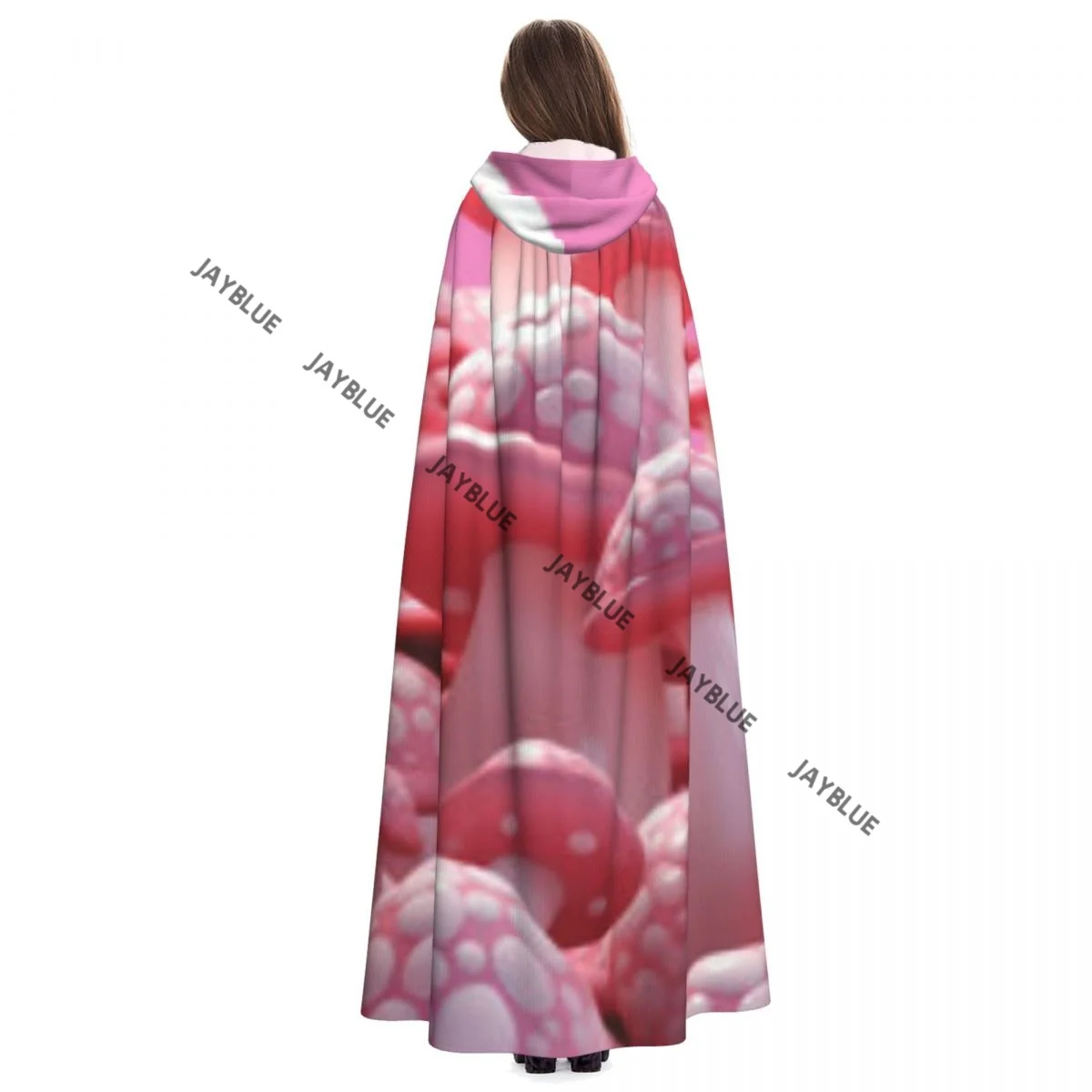 Mushrooms In Pink And White Colors Hooded Cloak Polyester Unisex Witch Cape Costume Accessory view 4