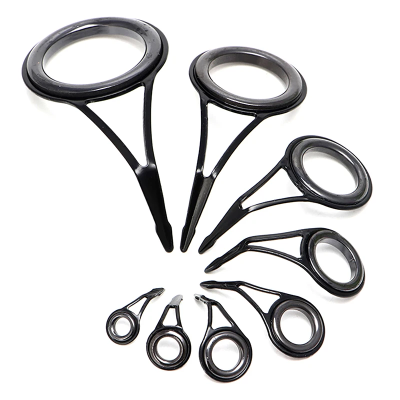 8Pcs Fishing Rod Guide Ceramic Rings High Carbon Steel Oval Top 6-30mm Pole Repair Kit Replacement Set Fishing Gear Accessories