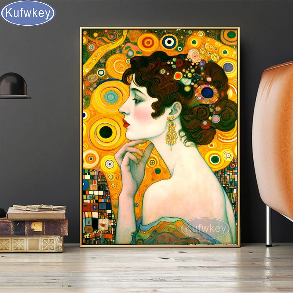 DIY Gustav Klimt Woman Diamond Painting Kits New 2025 Full Square Round Diamond Mosaic Embroidery Abstract Portrait Home Decor,