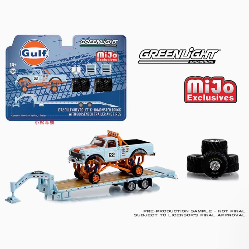 

miJo GreenLight Diecast 1:64 Scale 1972 K-10 Truck And Gooseneck Trailer Alloy Car Model Classic Collection Display Toys
