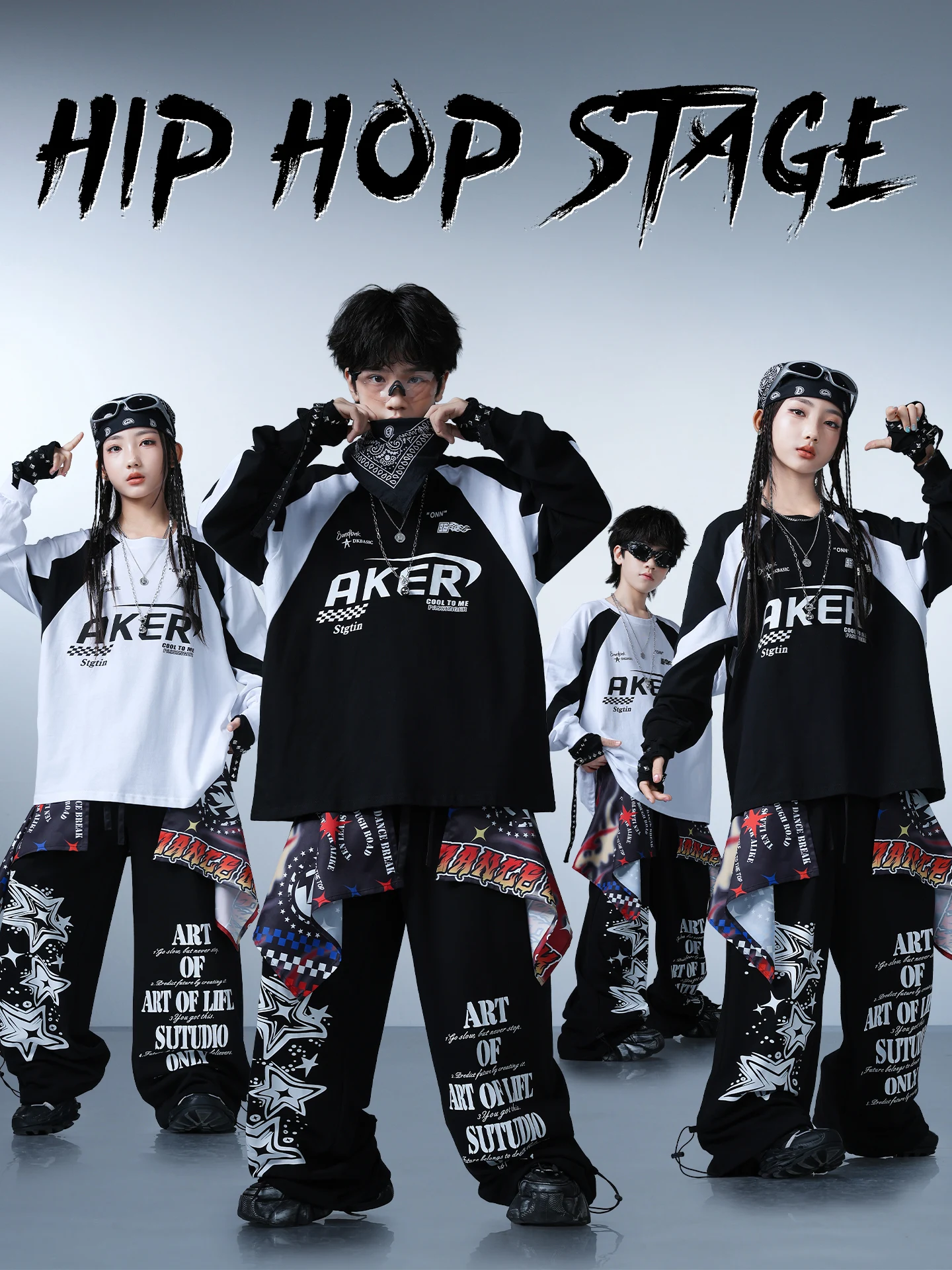 Roupa de performance de dança jazz hip hop para crianças, meninos e meninas, roupas de performance de palco, estilo de rua am...