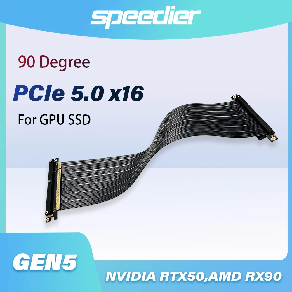 90 Degree PCIE 5.0 X16 Graphics Card GPU Riser Cable GEN5 512G High Speed Adapter for ITX Mini PC Chassis NVIDIA RT AMD RX90X50
