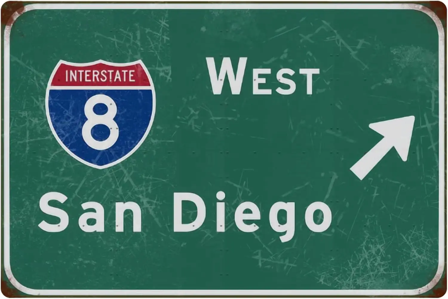 Letrero Metálico Vintage de la Carretera Interstatal 8 del Oeste de San Diego, Decoración de Pared para Garaje, Bar, Club, Restaurante, Póster Artístico, Decoración de Pared para el Hogar, Man Cave