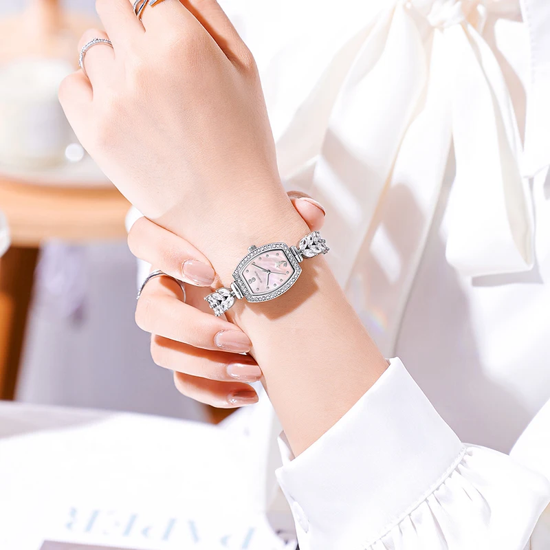 GUANQIN Luxury Quartz Watch for Women Mermaid Collection Mother-of-Pearl Dial Stainless Steel Case 30M Waterproof Lady Watches