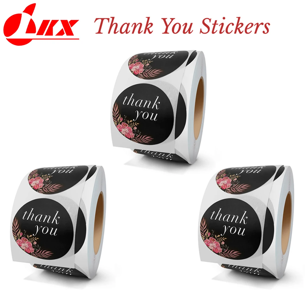 LKX stiker Thank You Laser bunga 3rol, stiker untuk bisnis kecil, label perekat untuk perlengkapan pembungkus butik