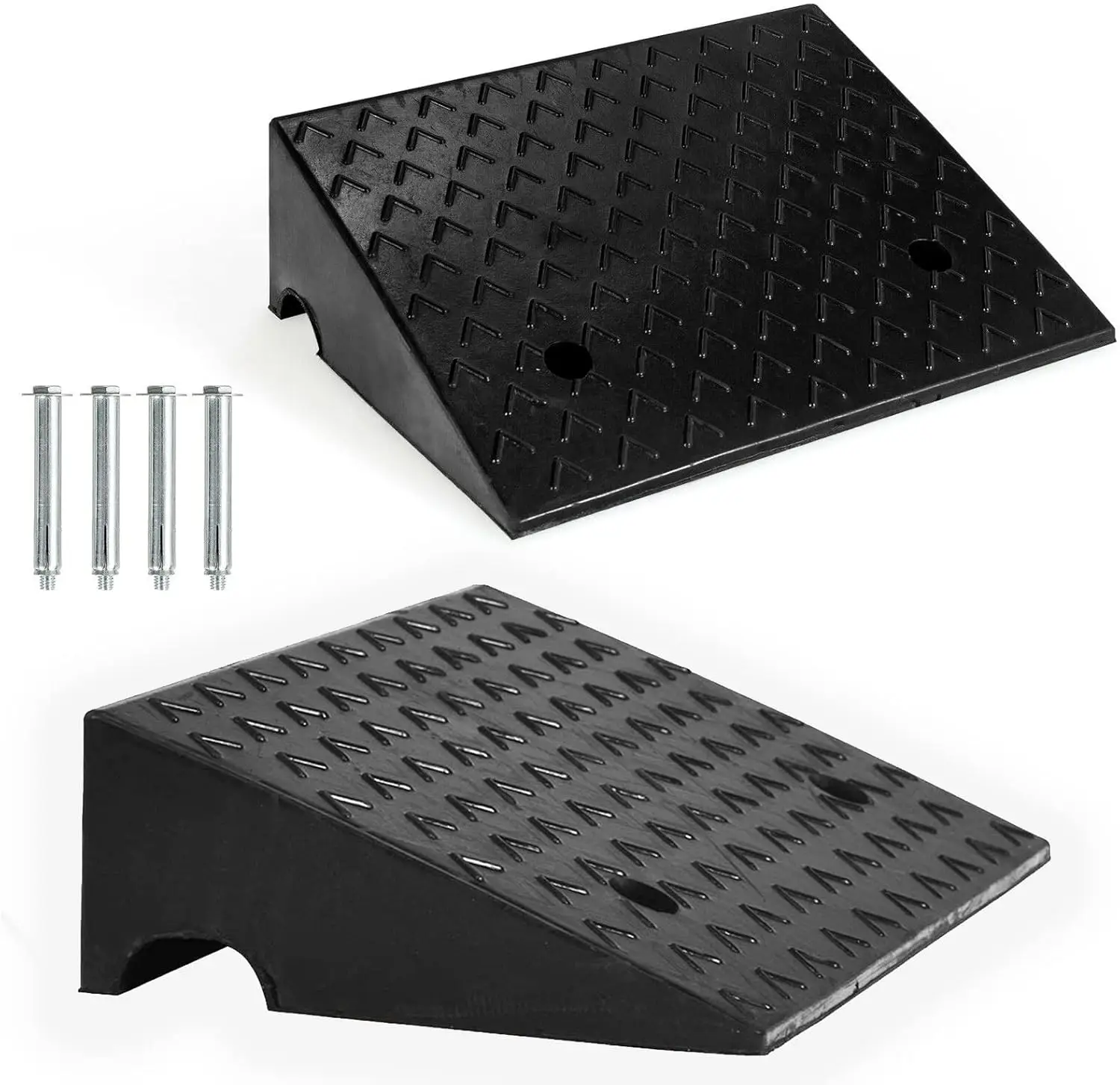 2-Piece Heavy Duty Rubber Car Curb Ramps, Portable Loading Ramp Set for Driveway & Sidewalk (5" Rise)