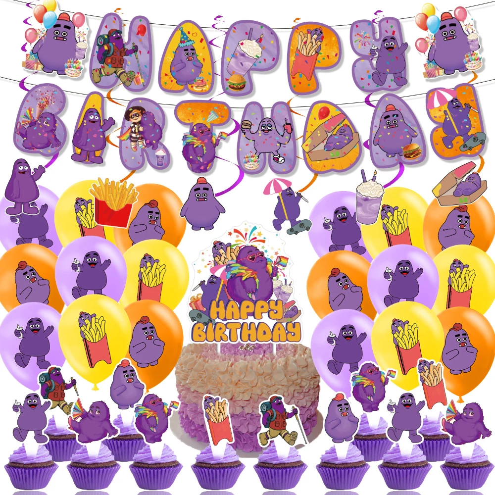 

Grimace Theme Birthday Decoration Party Supplies Grimace Theme Balloon Banner Backdrop Cake Topper For Baby Shower