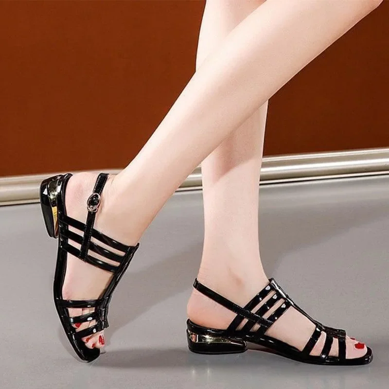 Women's Summer Sandals Luxury Elegant Barefoot Shoes For Women Trend 2024 Comfortable Outdoor Fashion Wedge Low Heels Sandals