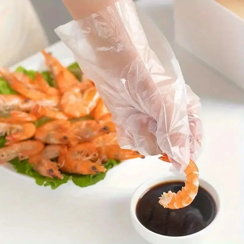 100Pairs Individually Wrapped PE Gloves Disposable Plastic Transparent  PE Gloves Kitchen Cooking Cleaning Outdoor Travel Picnic