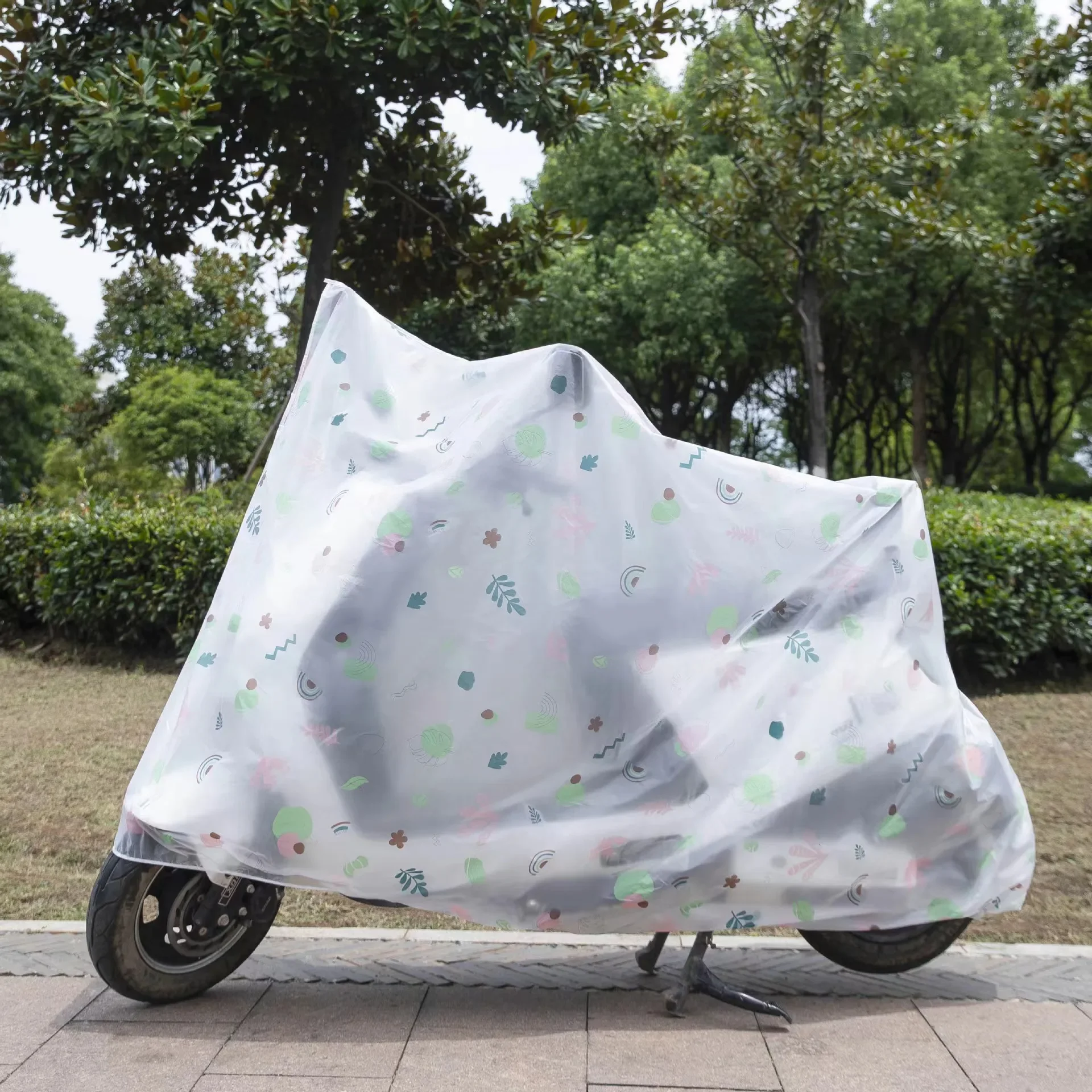 Translucent Double Layer Thickening Motorcycle Cover Especially Suitable for Scooters with Cartoon Pattern Hydrophobic Fabric