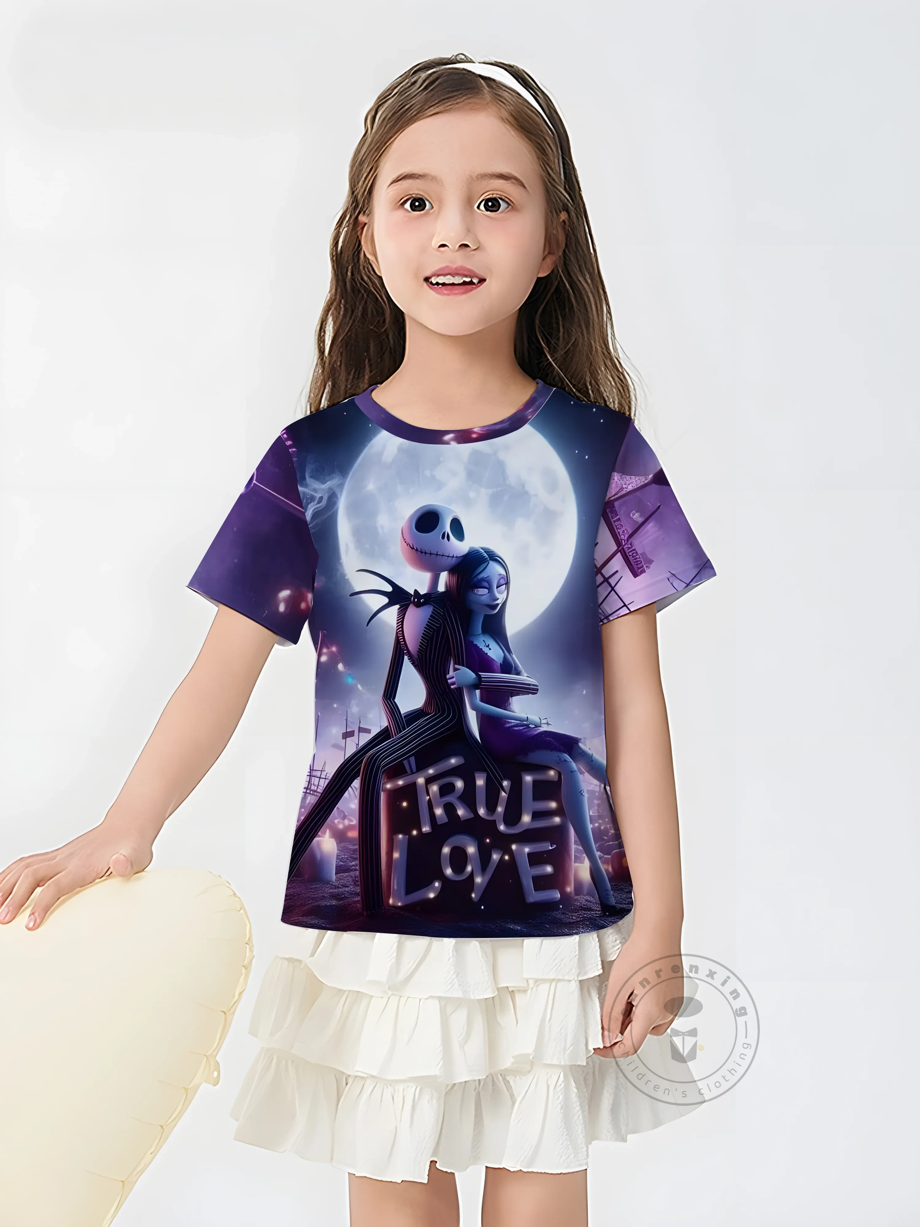 

Cute Nightmare Before Christmas Print 3D T-Shirt Short Sleeve Round Neck Summer Kawaii Top For Boys Girls 3-14 Years