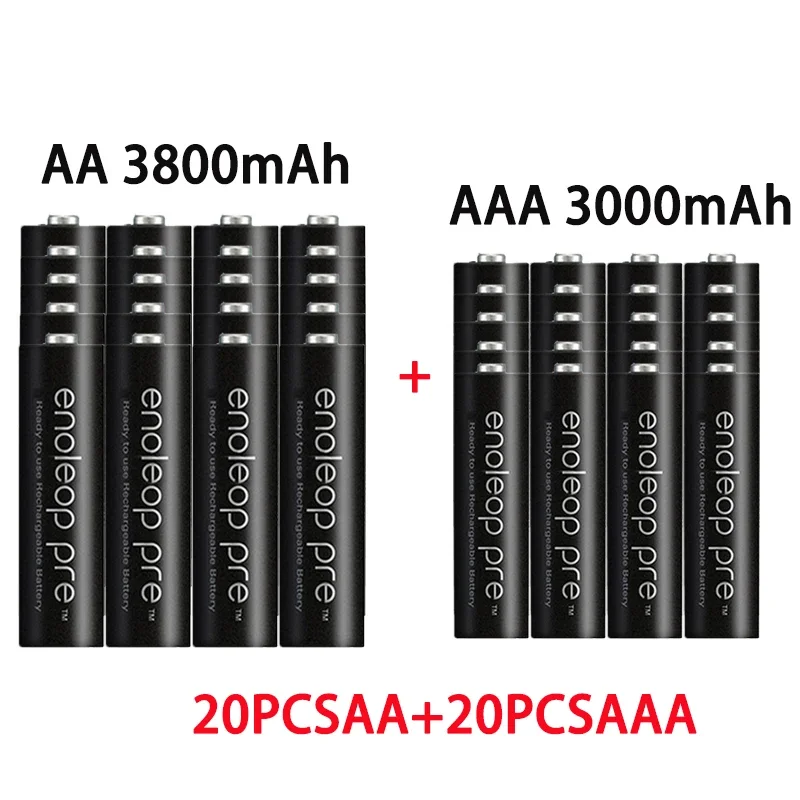 충전식 Ni MH 배터리, AA + AAA, AA 1.2V, 3800mah, 1.2V, AAA 3000mAh, 손전등 장난감 시계 MP3 플레이어 교체 Ni MH 배터리