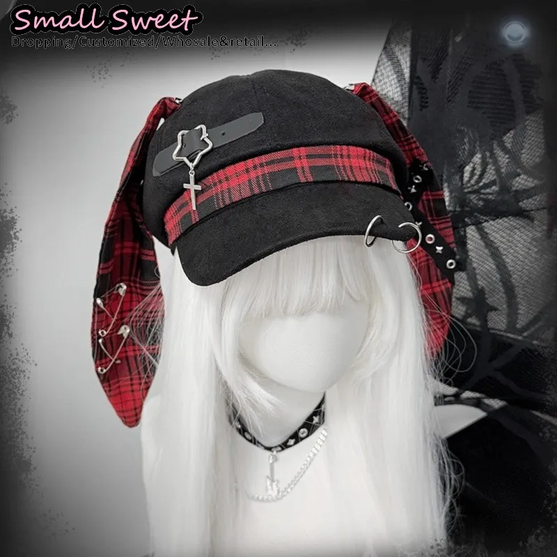 النساء فاسق الثقافة الفرعية موضة Steampunk انفصال Y2k حار فتاة آذان أرنب قبعة بيسبول القوطية طويلة الأرنب الأذن قبعات للحماية من الشمس #3