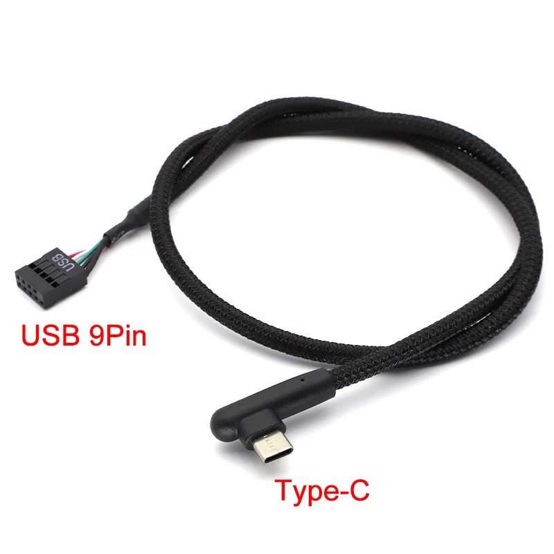 60cm USB Type C to 9Pin Cable Adapter Shielded for Reliable Transmission Mesh Line for Computer Motherboard Right Angle
