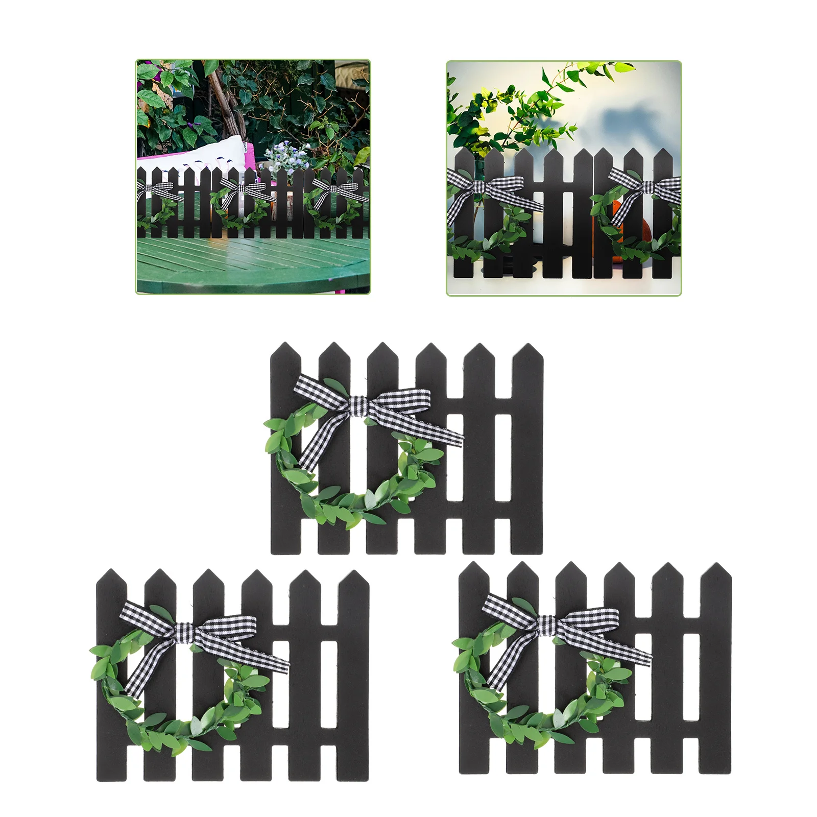 

3Pcs Wooden Fence Micro Landscape Decor Miniature Garden Ornament Simulation Wooden Fence Decoration for Outdoor Garden Scene