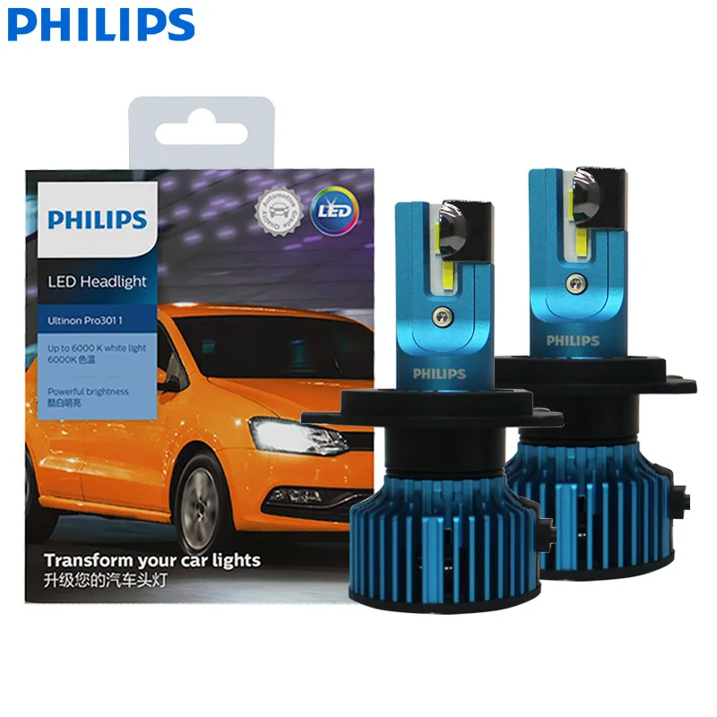 Philips Ultinon Pro3011 LED H4 Car Head Light 12/24V P43t 40W 6000K Bright White Original Retrofit High Low Beam 11342U3011X2