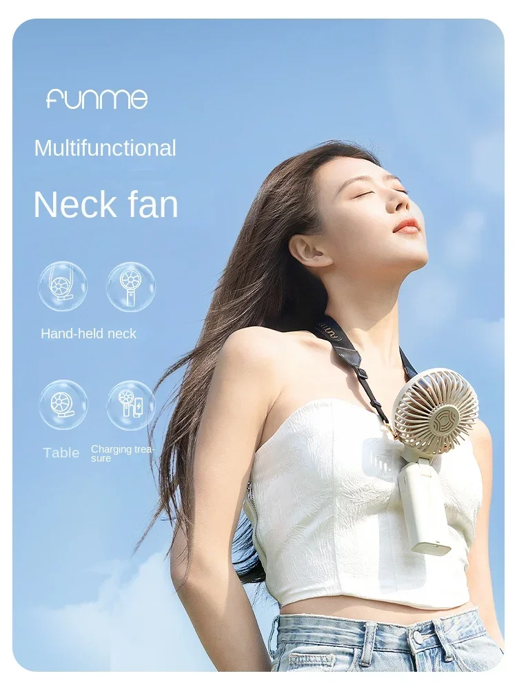 Hanging neck small fan USB charging extended battery life handheld electric fan foldable portable small portable fan