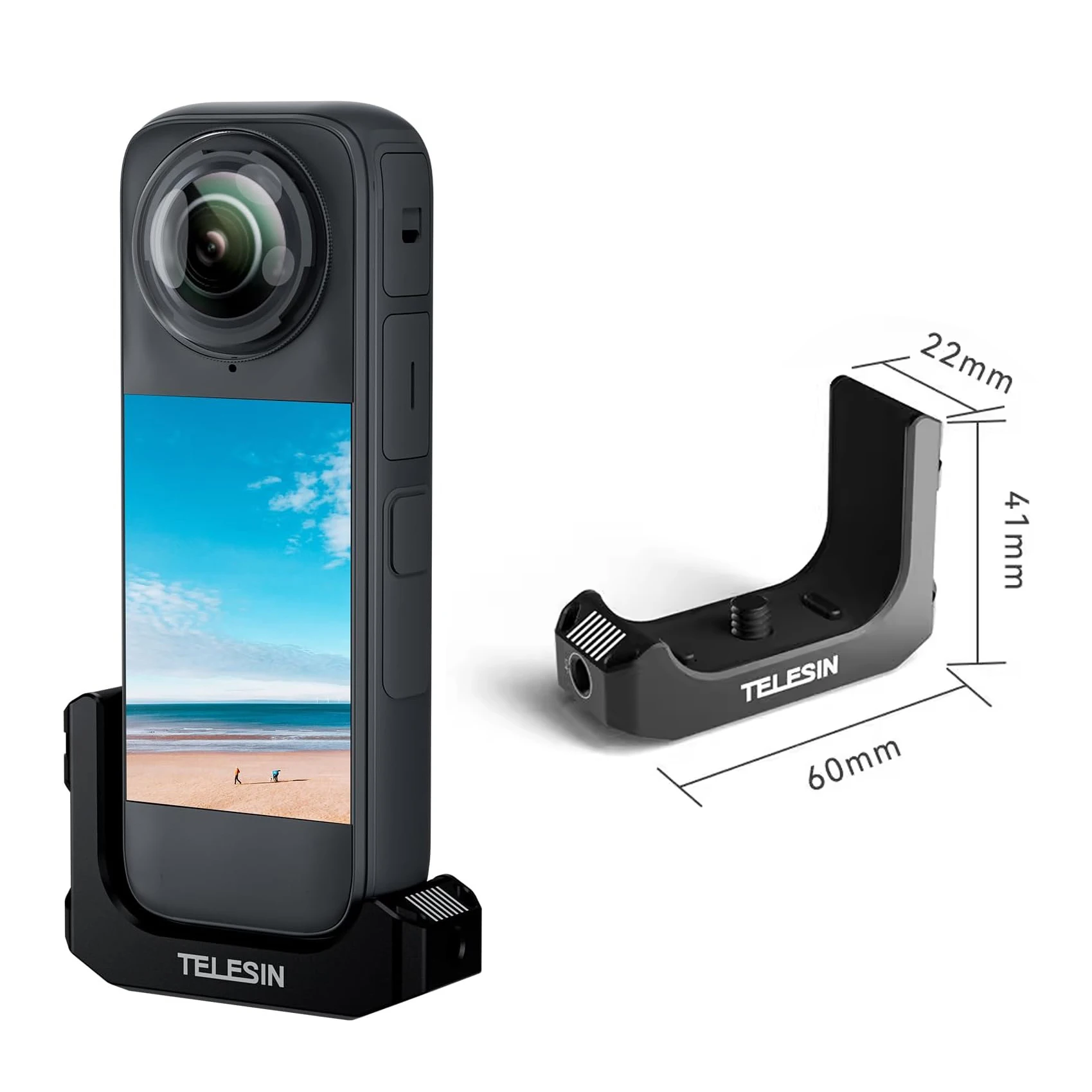 

TELESIN Aluminum Alloy Cage L-Bracket for Insta360 X4 Camera Accessories Vertical Bracket Adapter Expandable Cold Shoe Mount