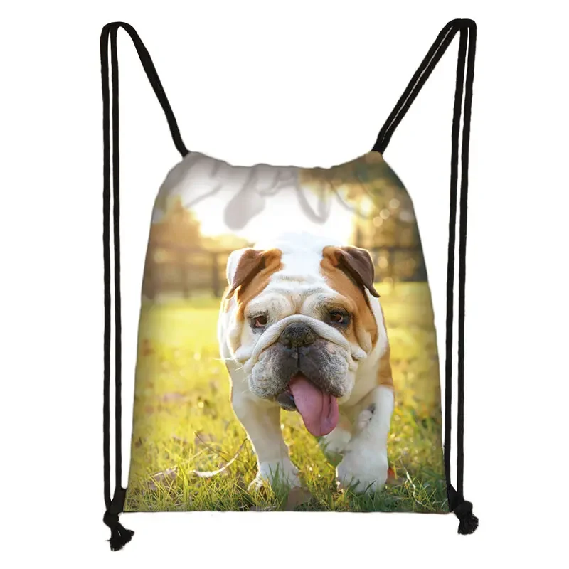 Cute Pug Print Drawstring Bag Ladies Fashion Shopping Storage Bag Travel 3D Print Animal Dog Backpack Portable Shoe Holder Gift