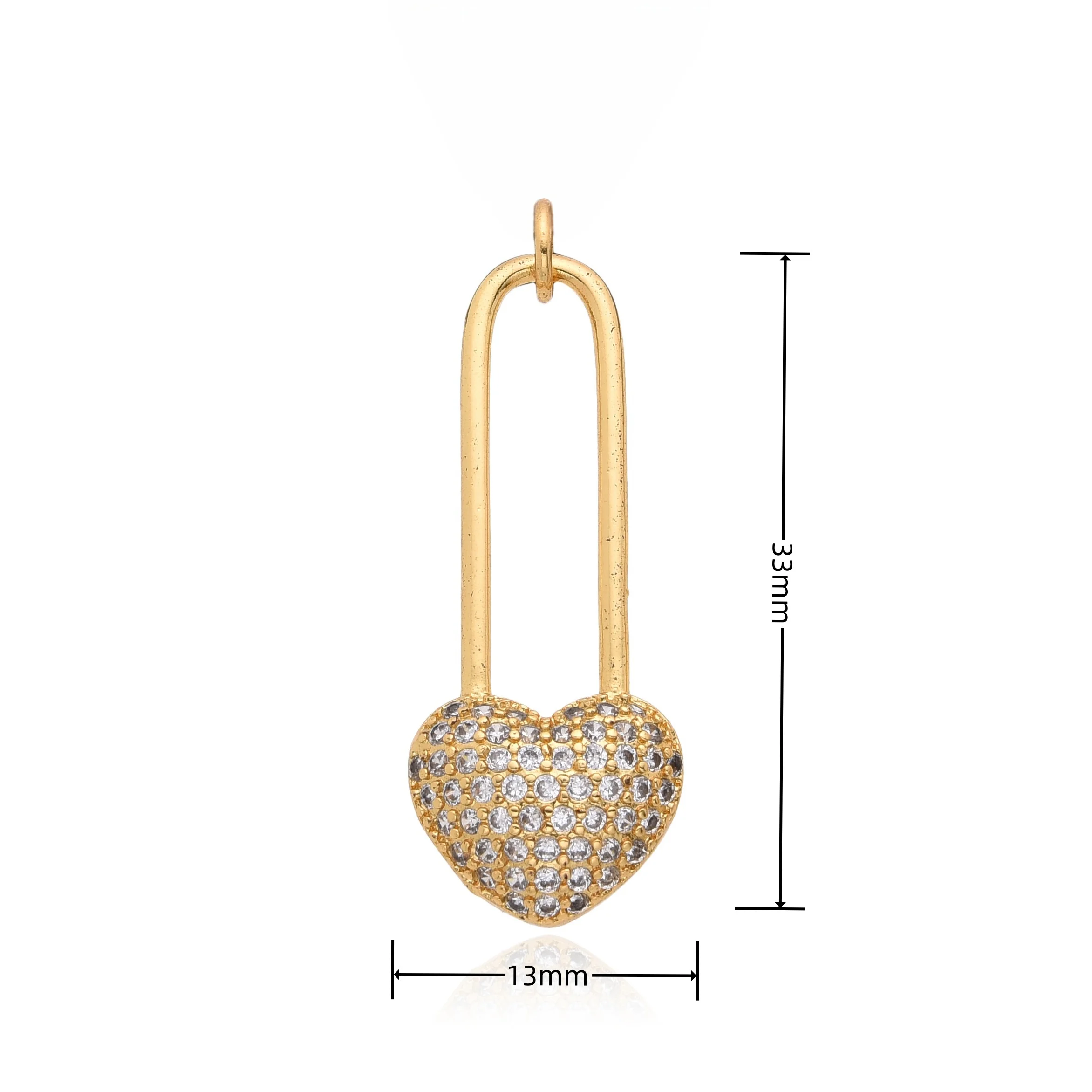 Y2k Gold Color Heart Pin Eardrops Charms Inlaid Zircon Necklace for Women CZ Choker Chain Earring Pendant DIY Jewelry Wholesale