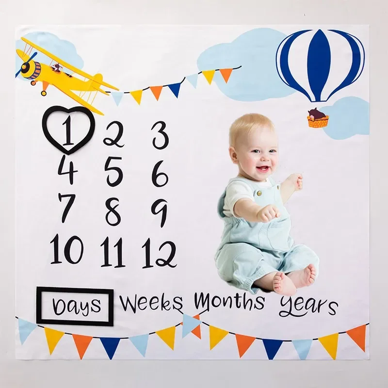 VIKAMA Baby Monthly Growth Milestones Newborn Calendar Growth Chart 100-Day Photo Prop Blanket Photography Accessories