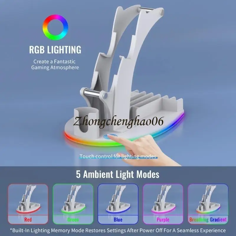 Gaming Console Accessory Holder Illuminated Shelf With Colorful Lights For Video Game Controllerss Headphones Game Cards 601F