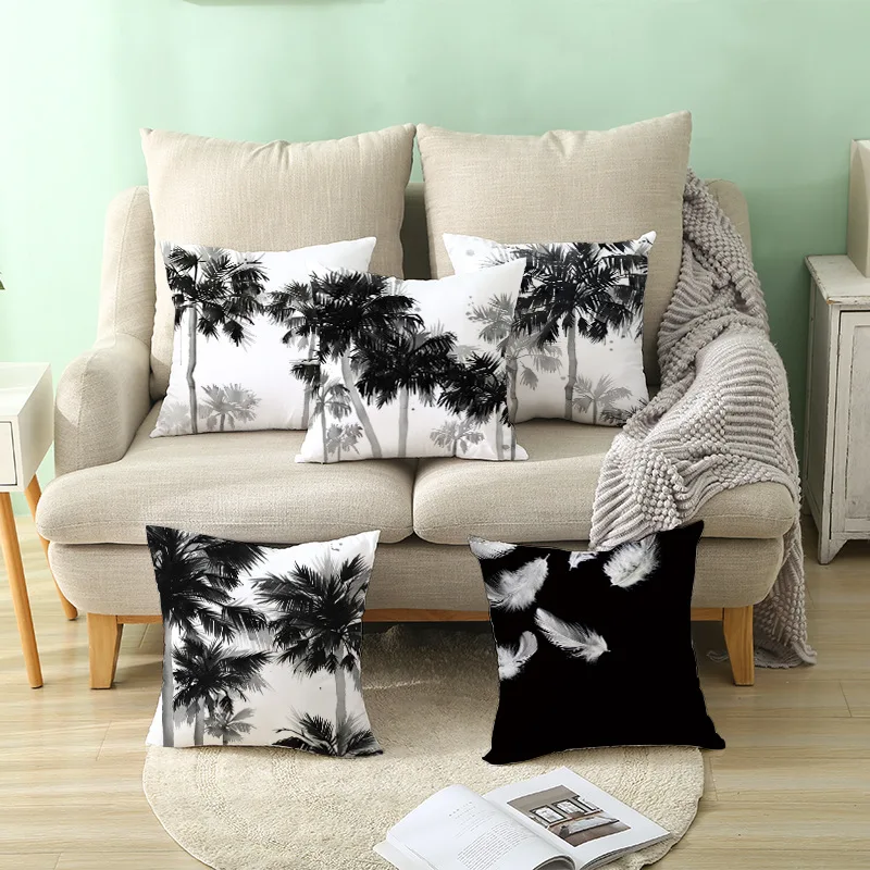 45X45CM Nordic modern minimalist black and white style pattern cushion cover for home living room sofa car pillowcase