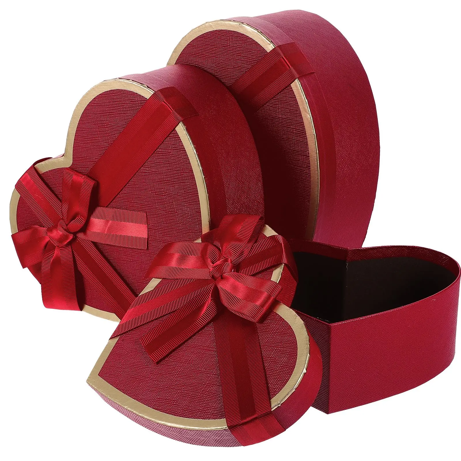 

3pcs Red Heart Shaped Gift Boxes Candy Box Birthday Gift Packing Box With Ribbon Cover Valentine's Day Gift Wedding party decor