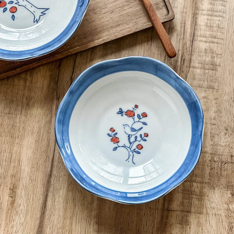 LMM Lace Light Bowl Hand Painted Underglaze Color Ceramic Vegetable Plate Premium Fruit Plate