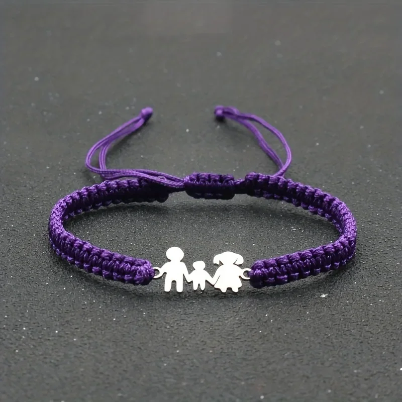 Cute Stainless Steel Family Dad Mom Son Charm Bracelet for Men Women Braided Adjustable Rope Bracelets Lovers Jewelry Gift