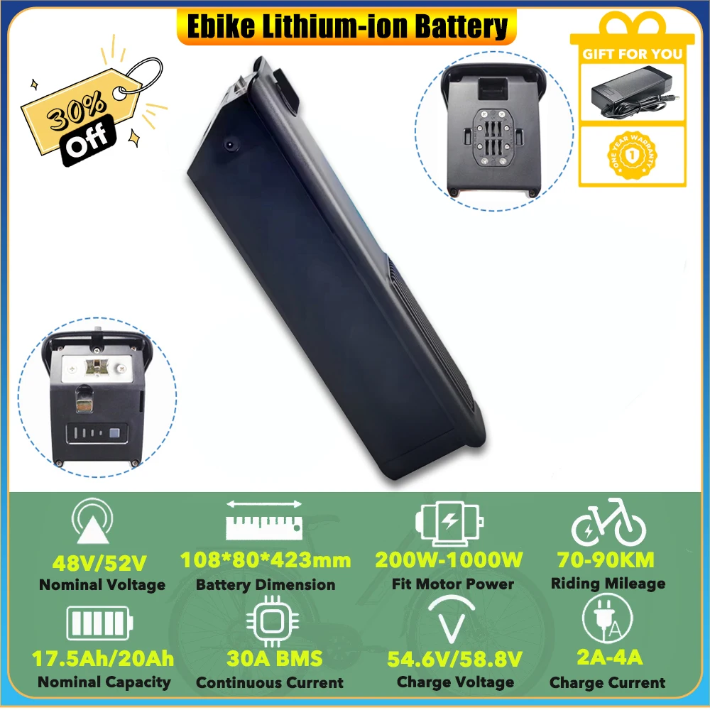 

Extra Hidoes B5 48V 17.5Ah 20Ah 840Wh 960Wh Long Range Lithium Battery Pack for 750W 1000W Fat Tire Electric Mountain Bike