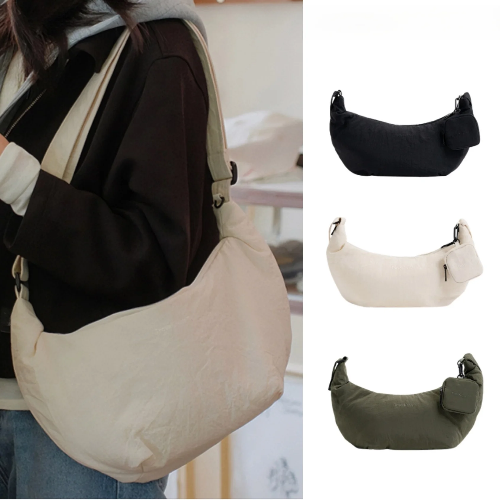 Travelgear Lightweight Commuter Anti-Theft Scan Proof Crossbody Bag Moon Shape Wallet Women's Handbag with Zipper Closure
