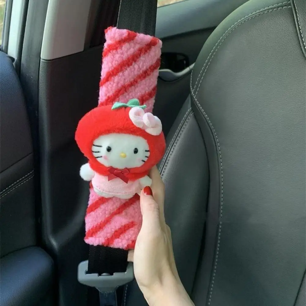 Car Seat Belt Cover Anime Cartoon Tomato Hellokittys Kawaii Cute Plush Doll Auto Decoration Shoulder Protector Accessories