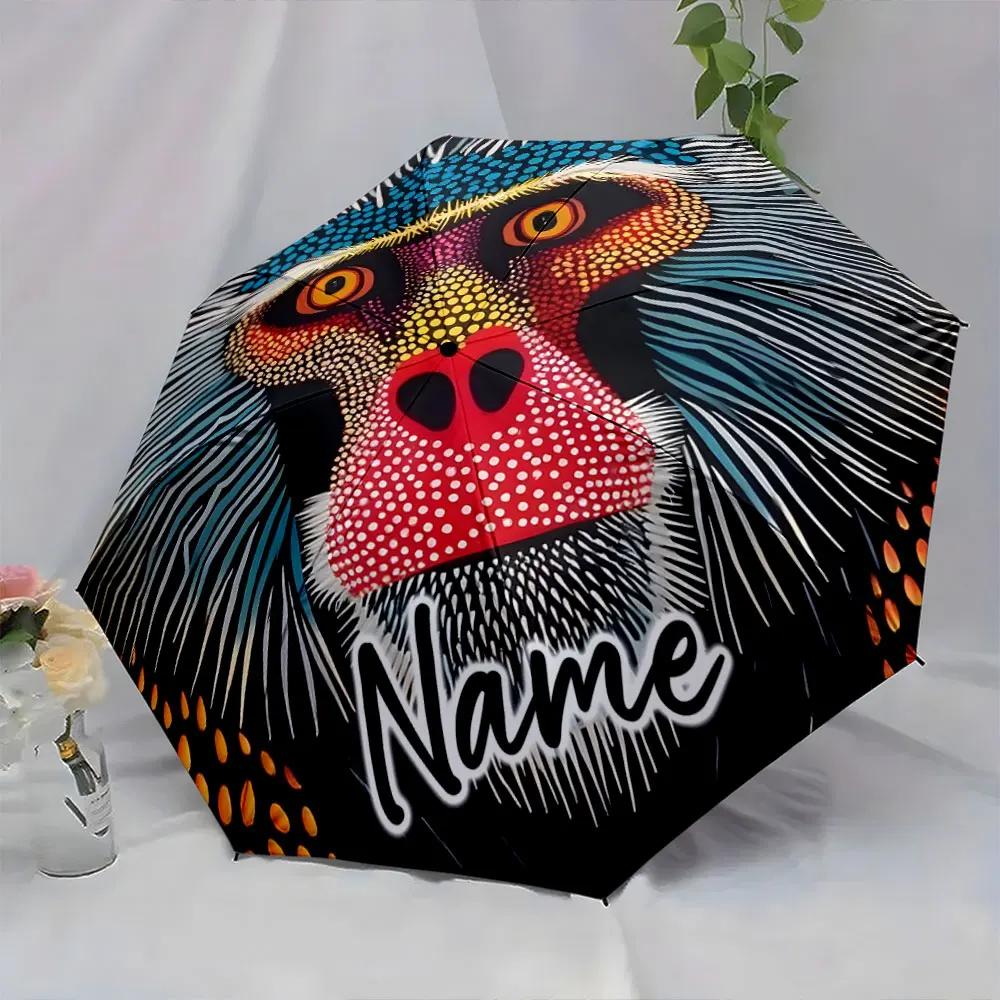 Custom Name  Stylish Umbrella with Vibrant Animal Design Print 8 Iron Ribs Folding Umbrella Auto-Open Fashion Sunshade