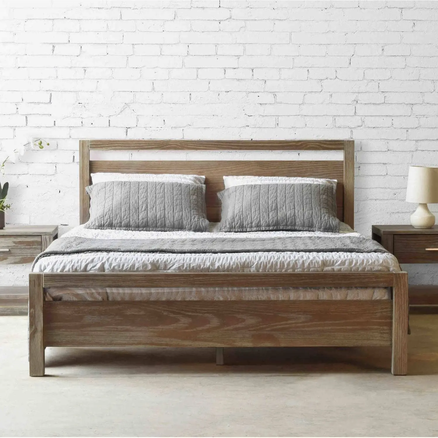 Solid Wood King Bed Loft Style Weathered Pine Finish, Customized