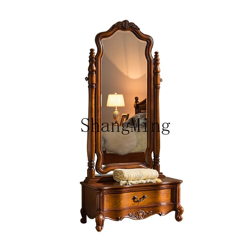 

ZYY solid wood retro dressing full-body mirror home against the wall bedroom makeup dressing mirror