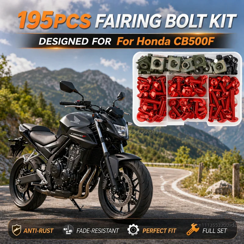 195Pcs Motorcycle Accessories Aluminum Fairing Bolt Screws Kit Nut Clips For Honda CB500F CB 500F CB500 F CNC Fastener Hardware