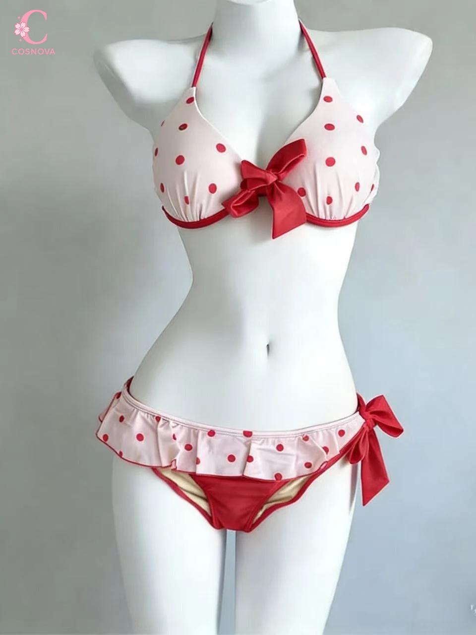 

Polka Dot Bikini Set Women Japanese Style Cute Swimsuit Push Up Triangle Bathing Suit Small Bust Gathering Vacation Hot Swimwear