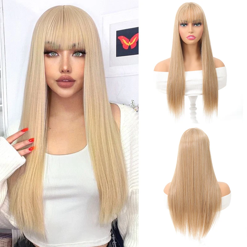 Clip in Synthetic Hair Topper with Bangs for Women Long Straight Invisible Clourse Hair Pieces for Thinning Hair 24 Inch