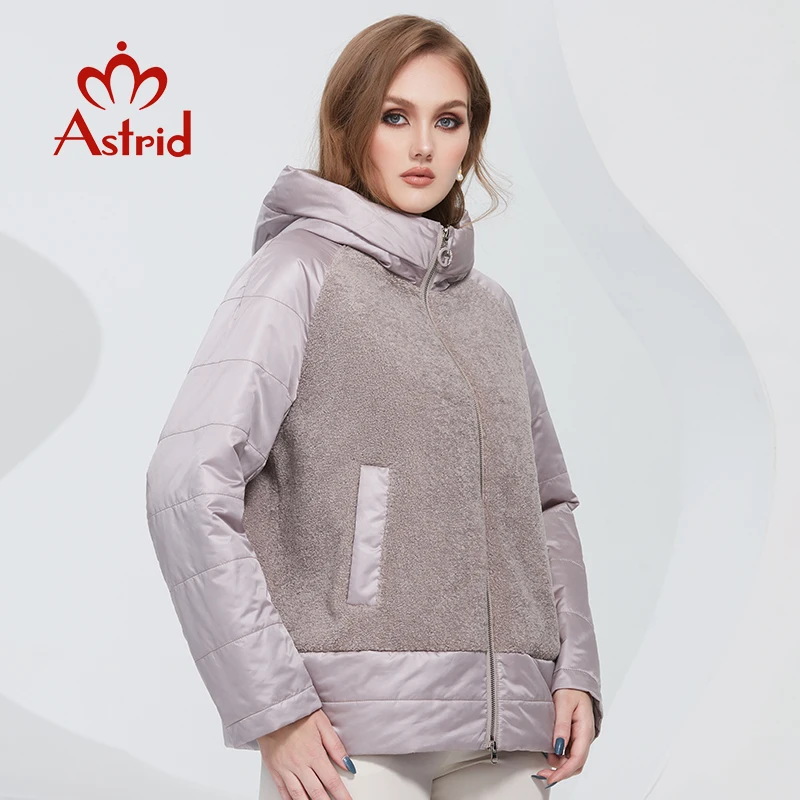 

Astrid 2022 Spring Women's Jacket Women Clothing Faux Fur Tops Fashion Stitching Padded Coats Hooded Parkas Outerwear AM-10262