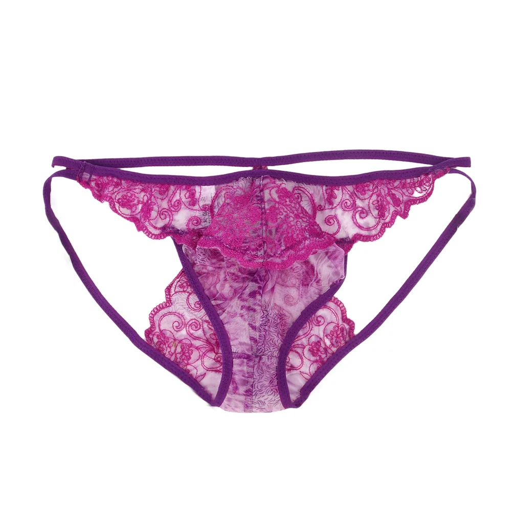 Men's Mesh Embroidered Lace G-String Underwear Print Low-waist Thongs Panties Sexy Male Jock Strap Underwear